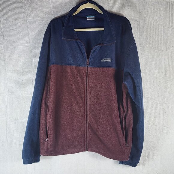 Columbia Sportswear Navy and Burgundy Full Zip Poly Fleece LS Sweater Jacket XXL - Picture 1 of 16